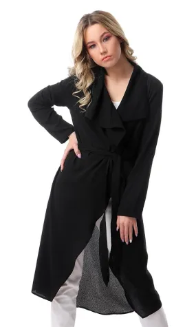 57109 Draped Collar Long Sleeves Cardigan - Black