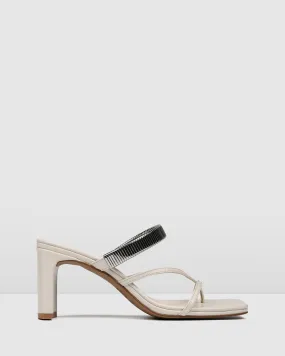 ADRIANA MID HEEL SANDALS OFF WHITE LEATHER