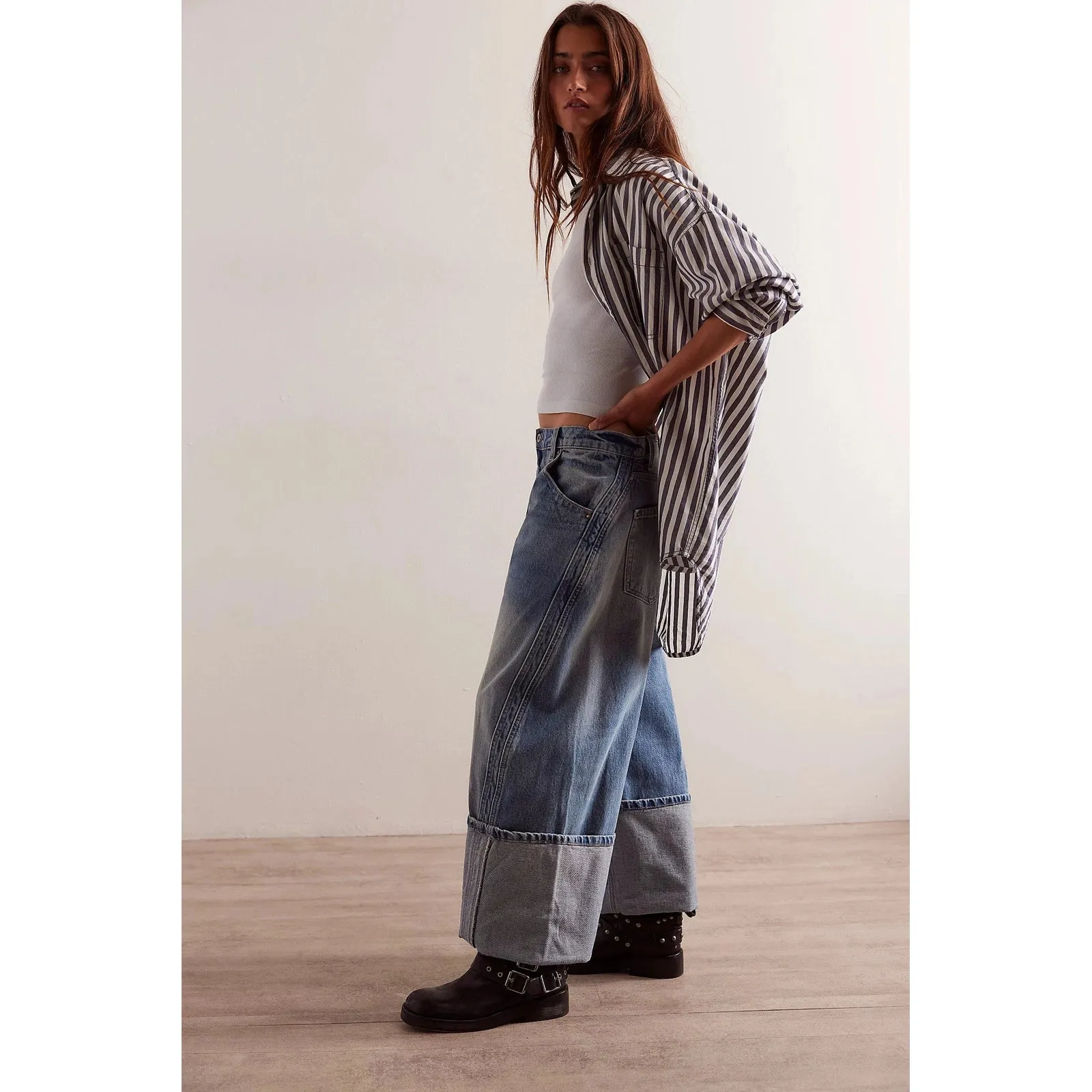 Free People Olsen Distressed Cuffed Denim Barrel Jean