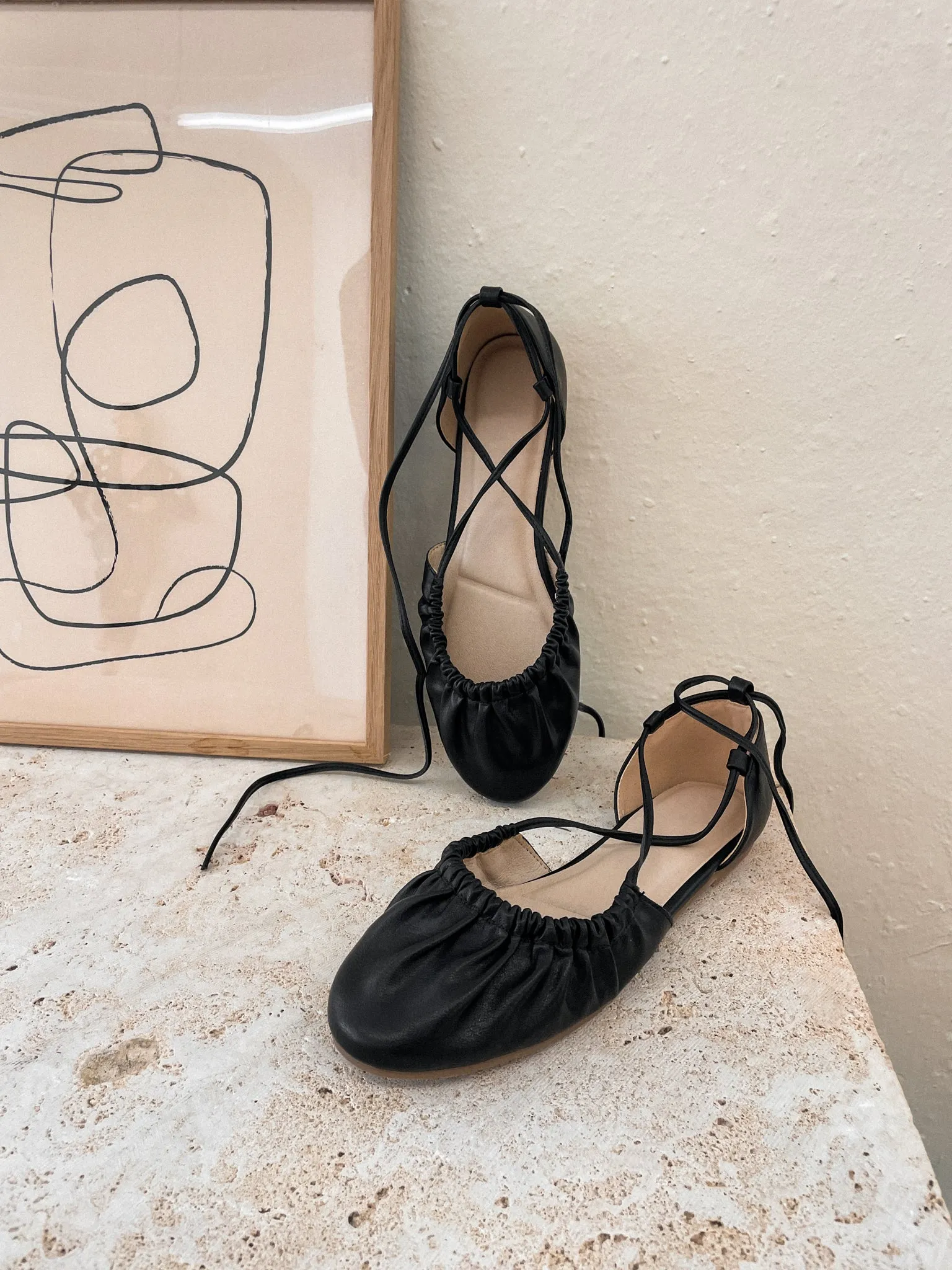 Laney Lace Up Ballet Flats in Black