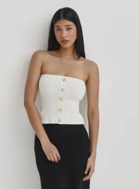 Off White Knit Button Bandeau Crop Top- Lorie