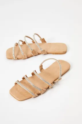 Silver Strappy Flat Slides