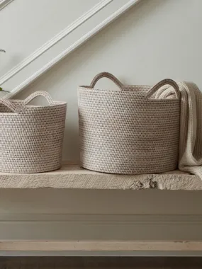 White Rattan Bucket Basket