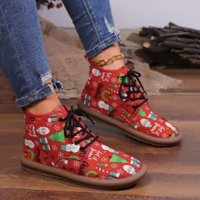 Women's Casual Christmas Cartoon Print Short Boots 55949977S