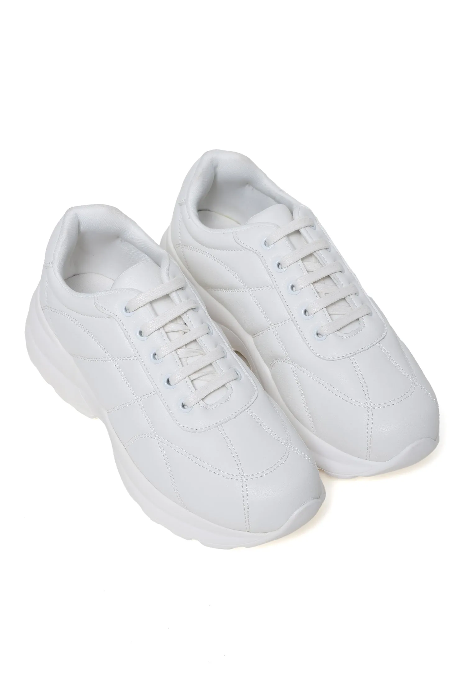 WOMEN'S SPORTY PLATFORM SNEAKERS-WHITE